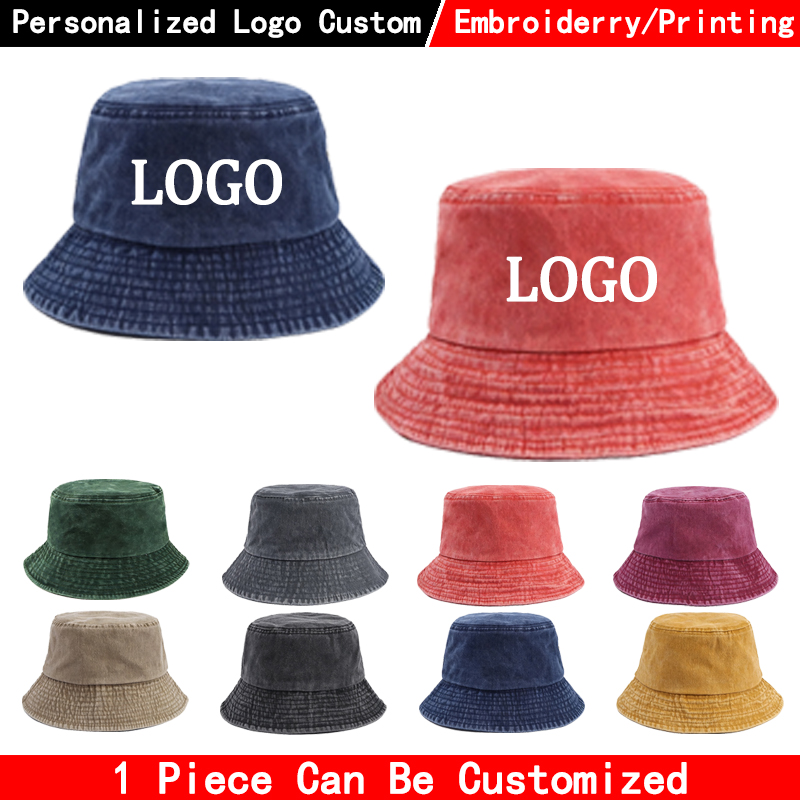 Custom Logo Denim Bucket Hat F - Bucket Hat Cotton ulasan dan harga