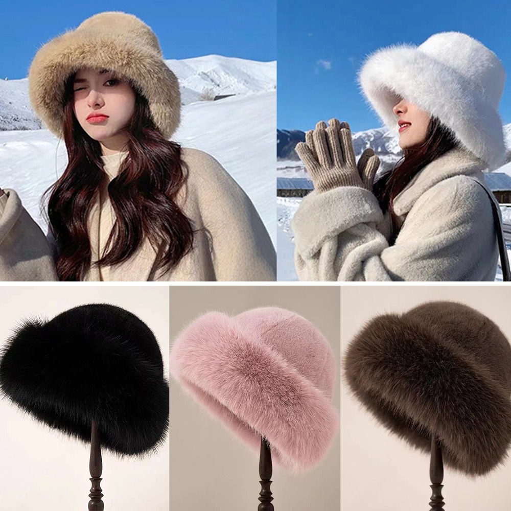 New Warm Fluffy Fur Bucket Hat - Bucket Hat Cotton ulasan dan harga