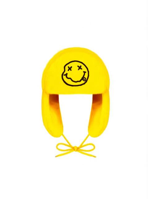 Yellow Smiley Face Plush Earfl - Trapper Hat Ear Flap ulasan dan harga